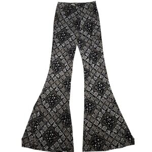 Hi Roomie M Flare Leggings High Waist Bell‎ Bottom Black Paisley Bandana Pants